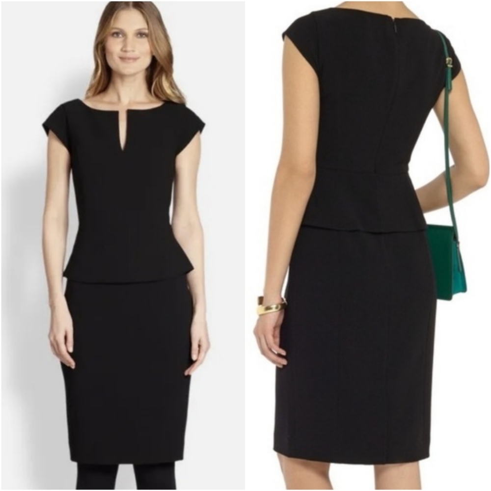 Tory Burch Black Crepe Cap Sleeve Peplum Katy Dress Size 6 Black